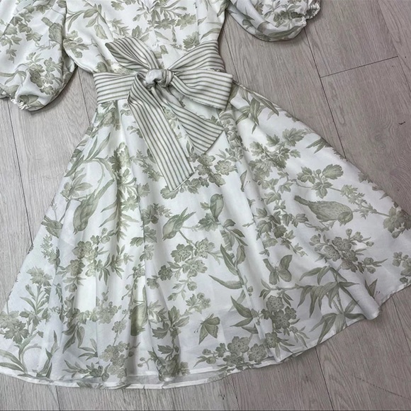 French Style Print Puff Sleeve Vintage Dress - Picture 7 of 15